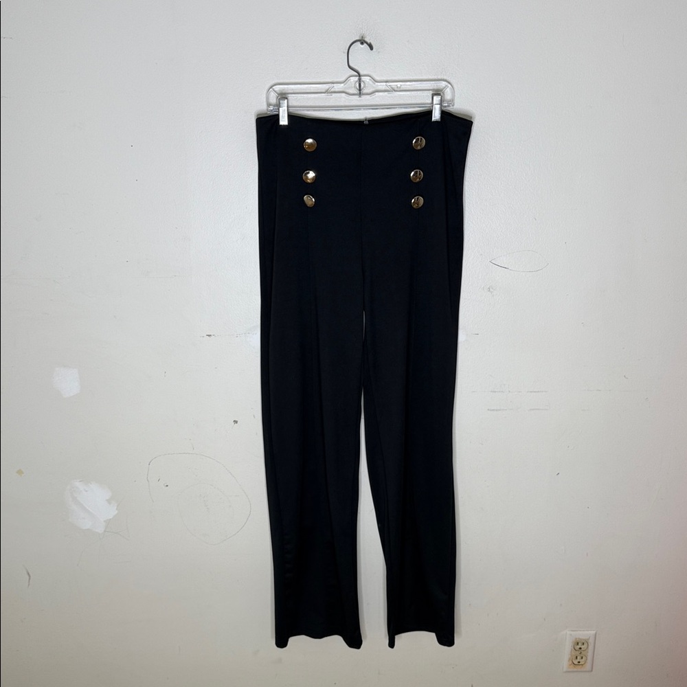 Black High-Waisted Pants with Sailor Style Gold Button Details Size XXL